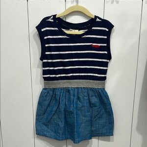 NWT Hatley Navy Striped Dress with Glitter Belt and Chambray Skirt, Toddler 3T